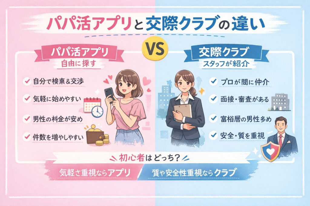 パパ活アプリ 交際クラブ 違い