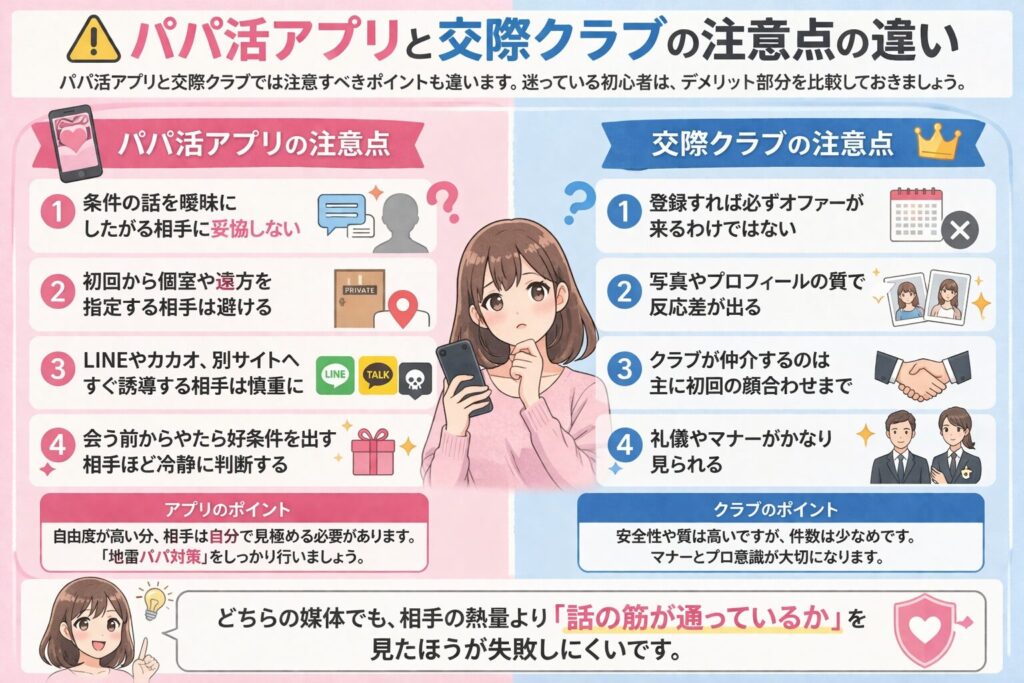 パパ活アプリ 交際クラブ 注意点 違い 比較
