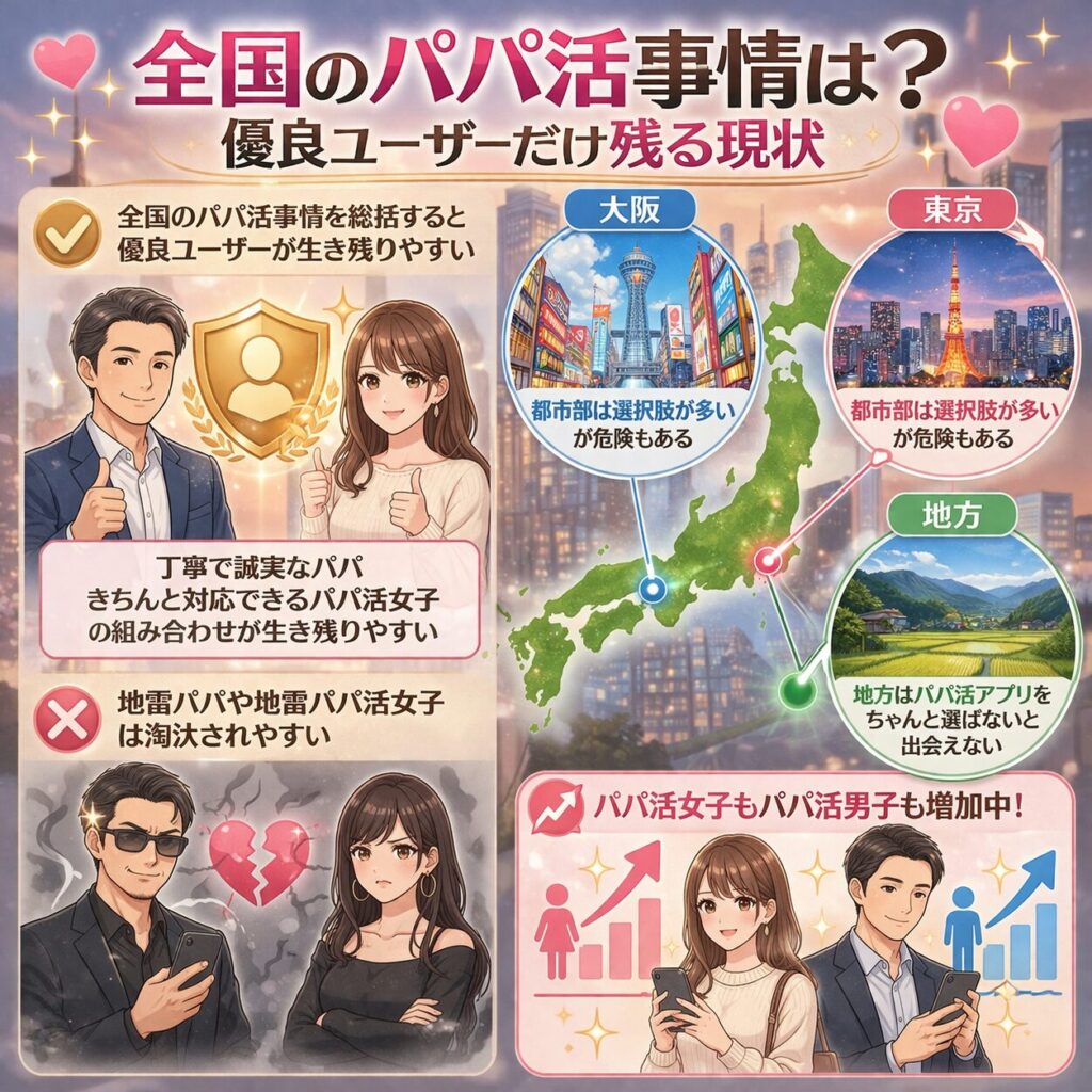 パパ活事情 東京 大阪 地方 アプリ 実態